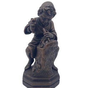 Vintage Austin Productions Boy Wood Carver Figurine Statue Sculpture Art Decor